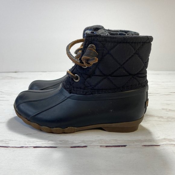 Sperry Top Sider Girls Size 9M Saltwater Leather Zip Duck Boots Quilted Black - Picture 3 of 9